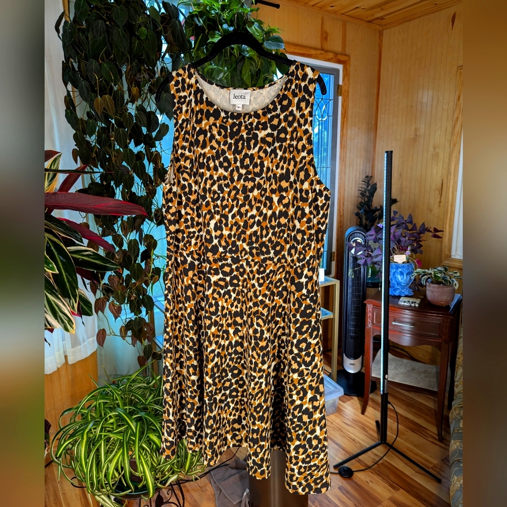 Leota Leopard Print sleeveless fit & flare dress, 2L, 2X